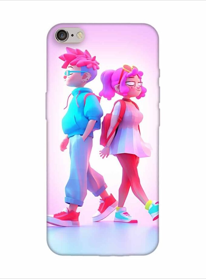 Apple Iphone 6S Logo Cut Back Case Covers Cartoon Characters Walking Pink Background With Blue Background Generative Ai