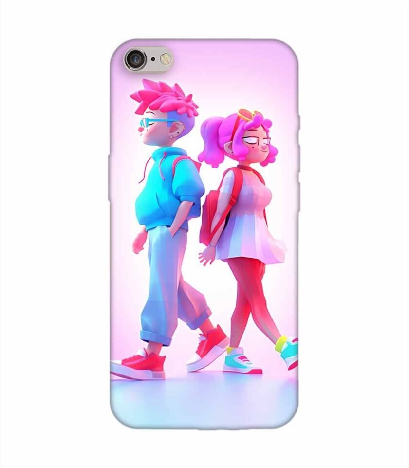 Apple Iphone 6S Logo Cut Back Case Covers Cartoon Characters Walking Pink Background With Blue Background Generative Ai