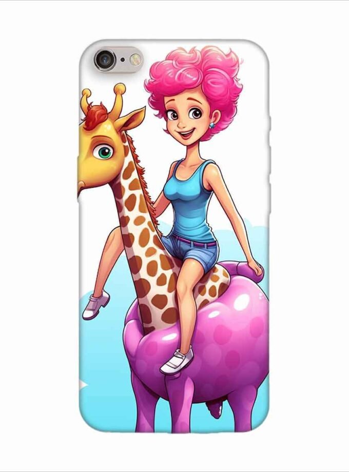 Apple Iphone 6S Logo Cut Back Case Covers Cartoon Girl Riding Giraffe With Pink Hair Blue Tank Top Generative Ai