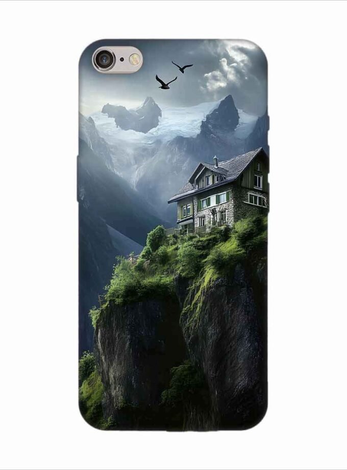 Apple Iphone 6S Logo Cut Back Case Covers Charming Stone House Sits Perched High Atop Mountain Cliff With Snowcapped Peaks Distance