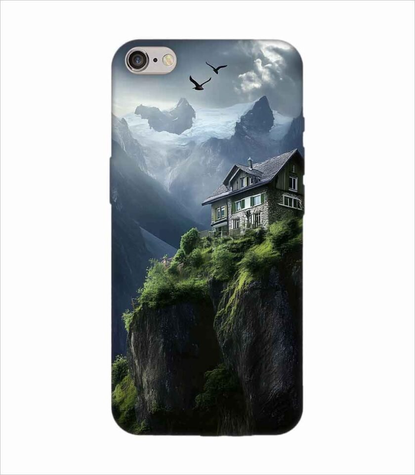Apple Iphone 6S Logo Cut Back Case Covers Charming Stone House Sits Perched High Atop Mountain Cliff With Snowcapped Peaks Distance