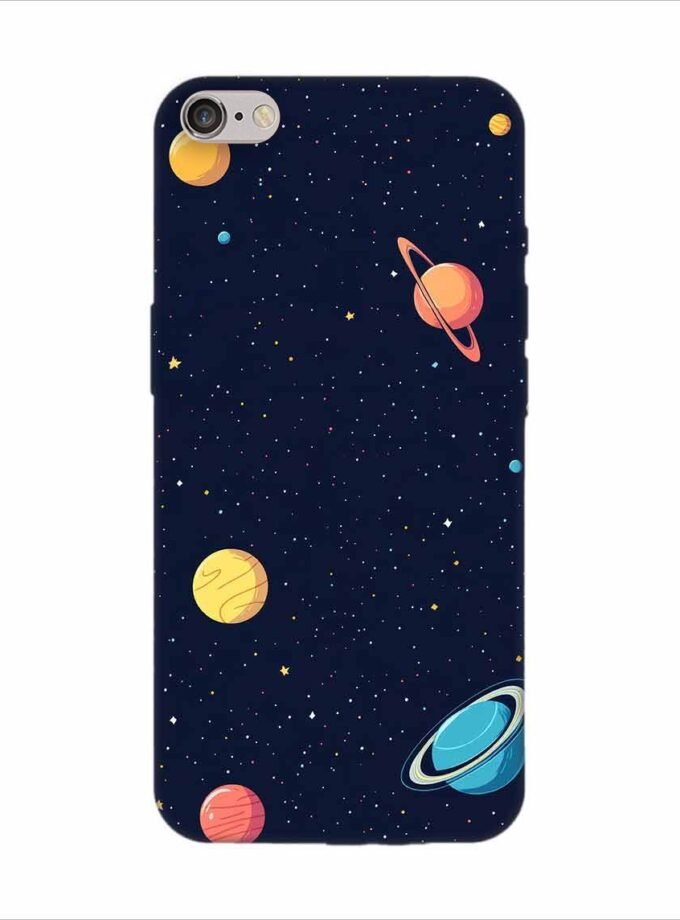 Apple Iphone 6S Logo Cut Back Case Covers Colorful Planets Stars Space Galaxy Background Illustration