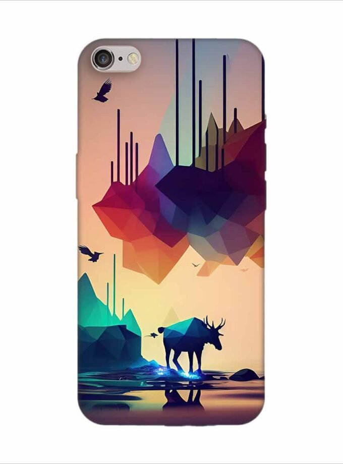 Apple Iphone 6S Logo Cut Back Case Covers Colorful Poster With Moose Mountains Background