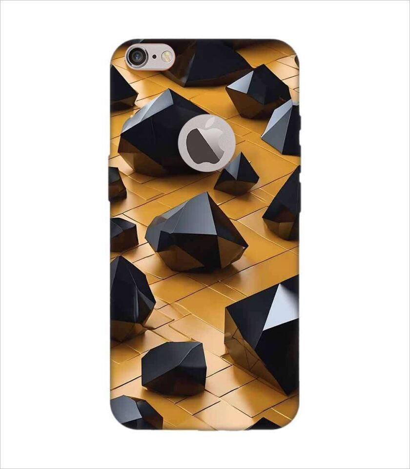 Apple Iphone 6S Plus Logo Cut Back Case Covers Abstract 3D Rendering Black Surface Background With Futuristic Low Poly Shape