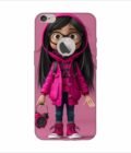Apple Iphone 6S Plus Logo Cut Back Case Covers Adorable Animated Girl Character Pink Hoodie Glasses Holding Alarm Clock Pink Background