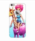 Apple Iphone 6S Plus Logo Cut Back Case Covers Cartoon Girl Riding Giraffe With Pink Hair Blue Tank Top Generative Ai