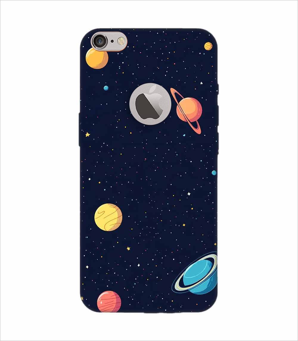 Apple Iphone 6S Plus Logo Cut Back Case Covers Colorful Planets Stars Space Galaxy Background Illustration