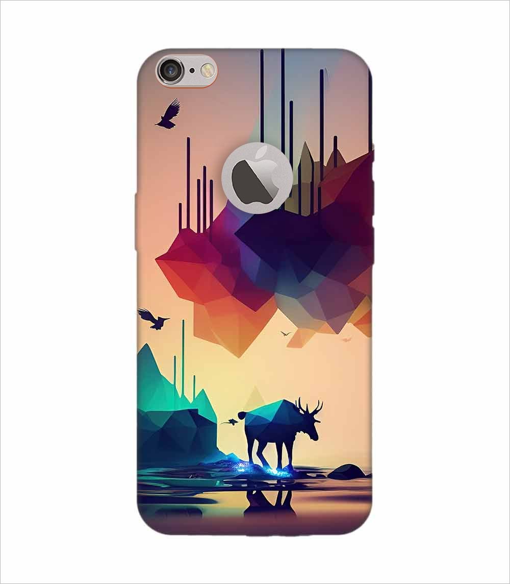 Apple Iphone 6S Plus Logo Cut Back Case Covers Colorful Poster With Moose Mountains Background