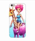 Apple Iphone 6S Back Case Covers Cartoon Girl Riding Giraffe With Pink Hair Blue Tank Top Generative Ai