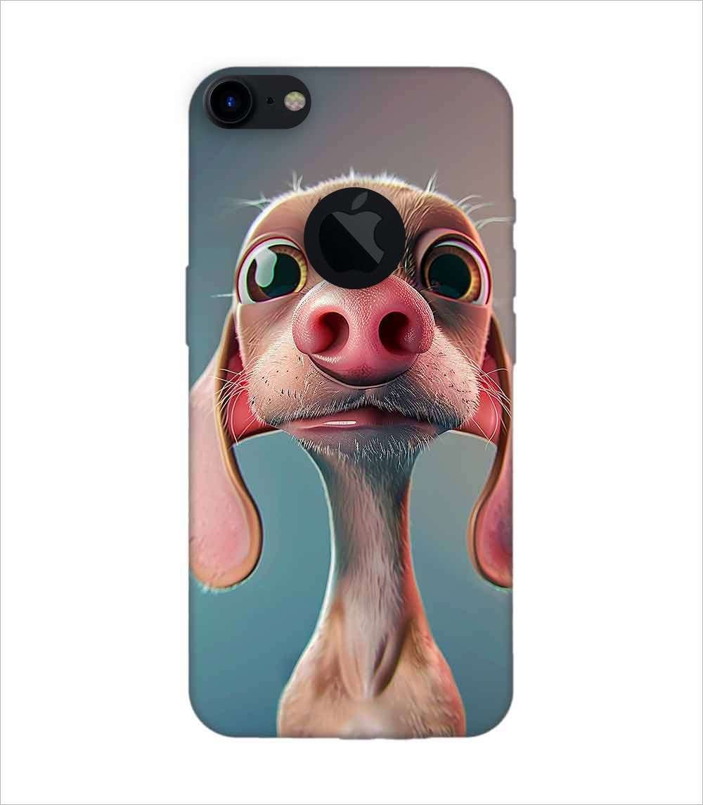 Apple Iphone 7 Logo Cut Back Case Covers 3D Cartoon Style Dachshund Pink Nose Rich Expressions