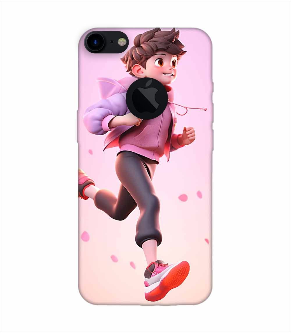 Apple Iphone 7 Logo Cut Back Case Covers 3D Illustration Child Running Spring Concept Illustration Childrens Cartoon Outdoor