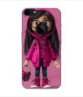 Apple Iphone 7 Logo Cut Back Case Covers Adorable Animated Girl Character Pink Hoodie Glasses Holding Alarm Clock Pink Background