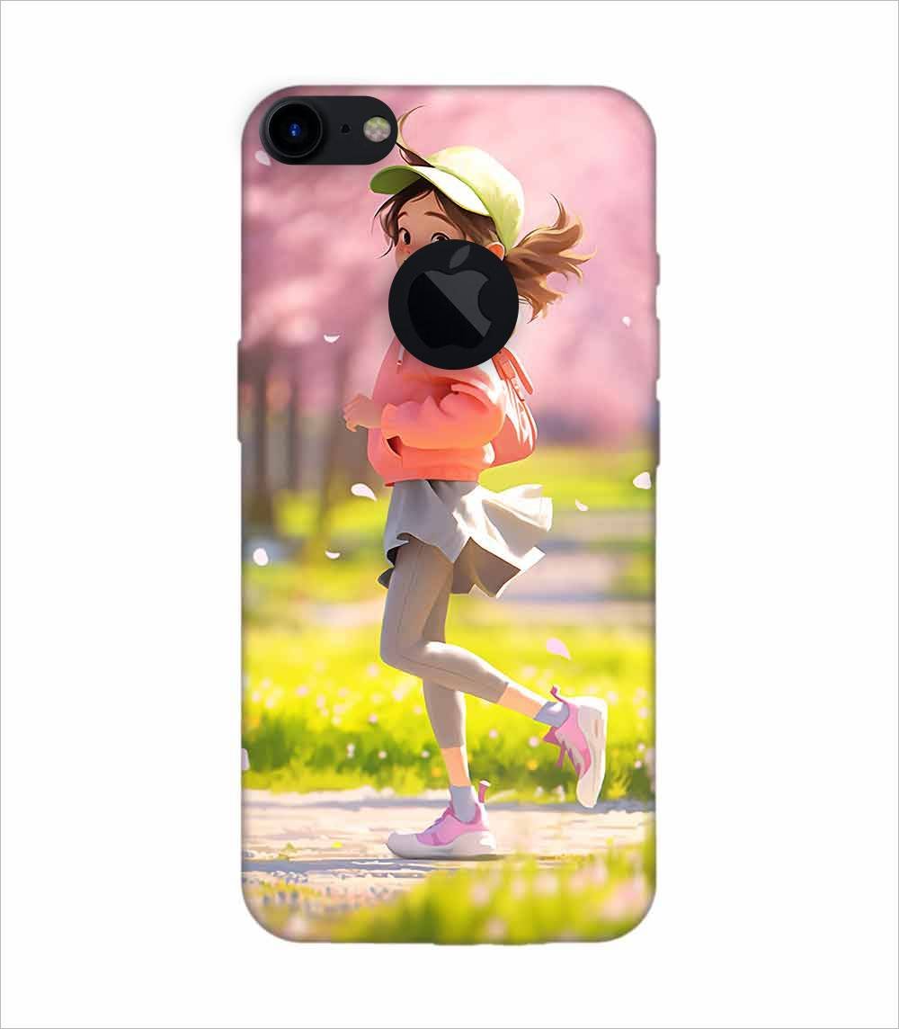 Apple Iphone 7 Logo Cut Back Case Covers Beginning Spring Illustration 3D Illustration Girl Running Spring