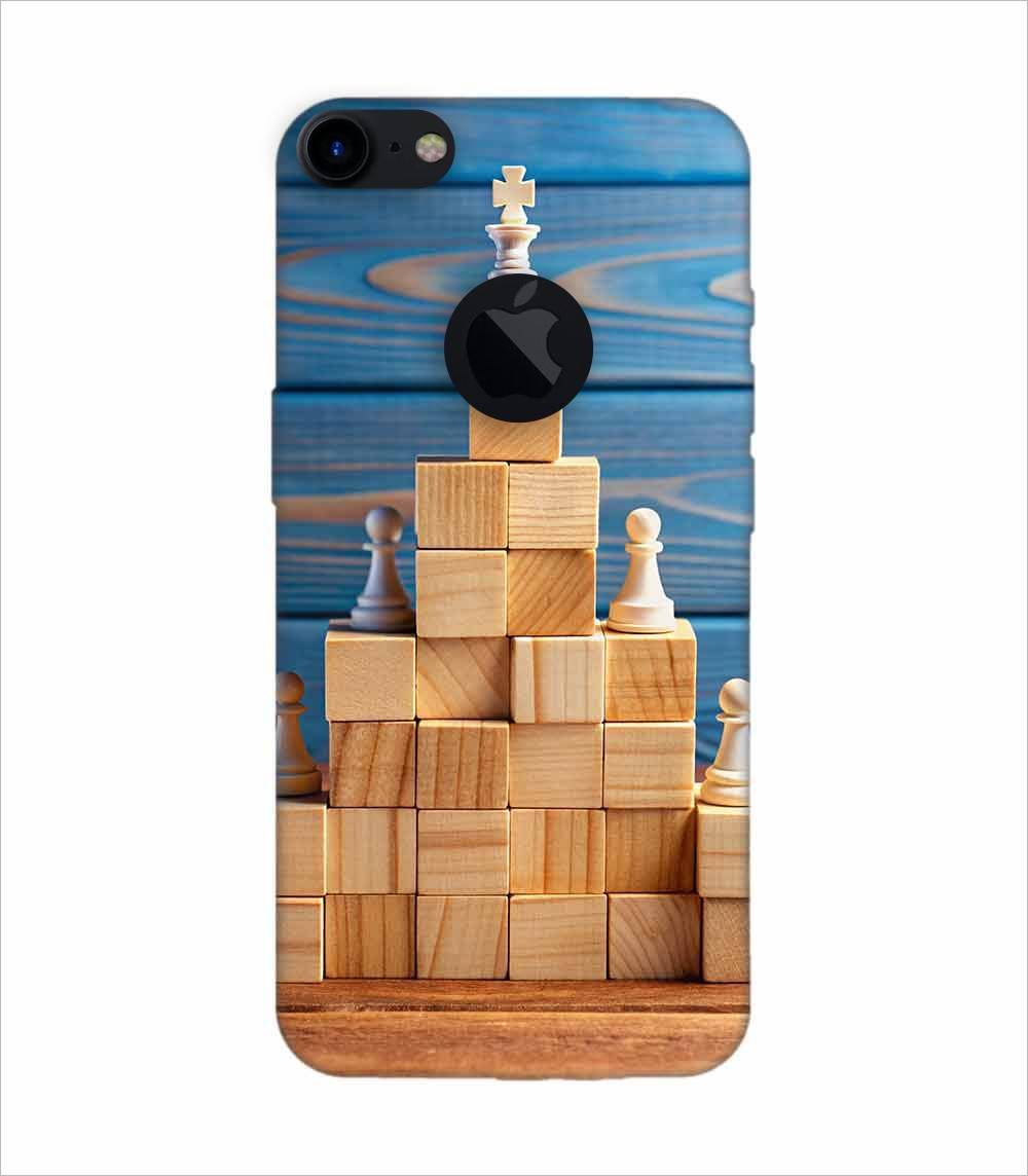 Apple Iphone 7 Logo Cut Back Case Covers Business Hierarchy Ranking Strategy Concept With Chess Pieces Standing Pyramid Wooden Building Blocks With King Top With Copy Space