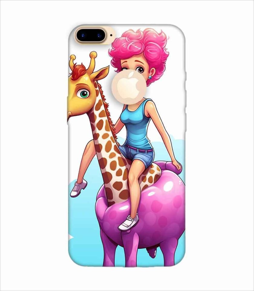 Apple Iphone 7 Plus Logo Cut Back Case Covers Cartoon Girl Riding Giraffe With Pink Hair Blue Tank Top Generative Ai