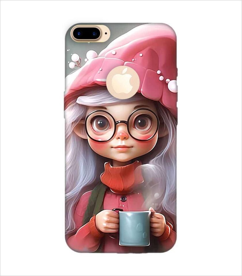 Apple Iphone 7 Plus Logo Cut Back Case Covers Cartoon Girl With Glasses Pink Hat Holding Cup Generative Ai