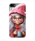 Apple Iphone 7 Back Case Covers Cartoon Girl With Glasses Pink Hat Holding Cup Generative Ai