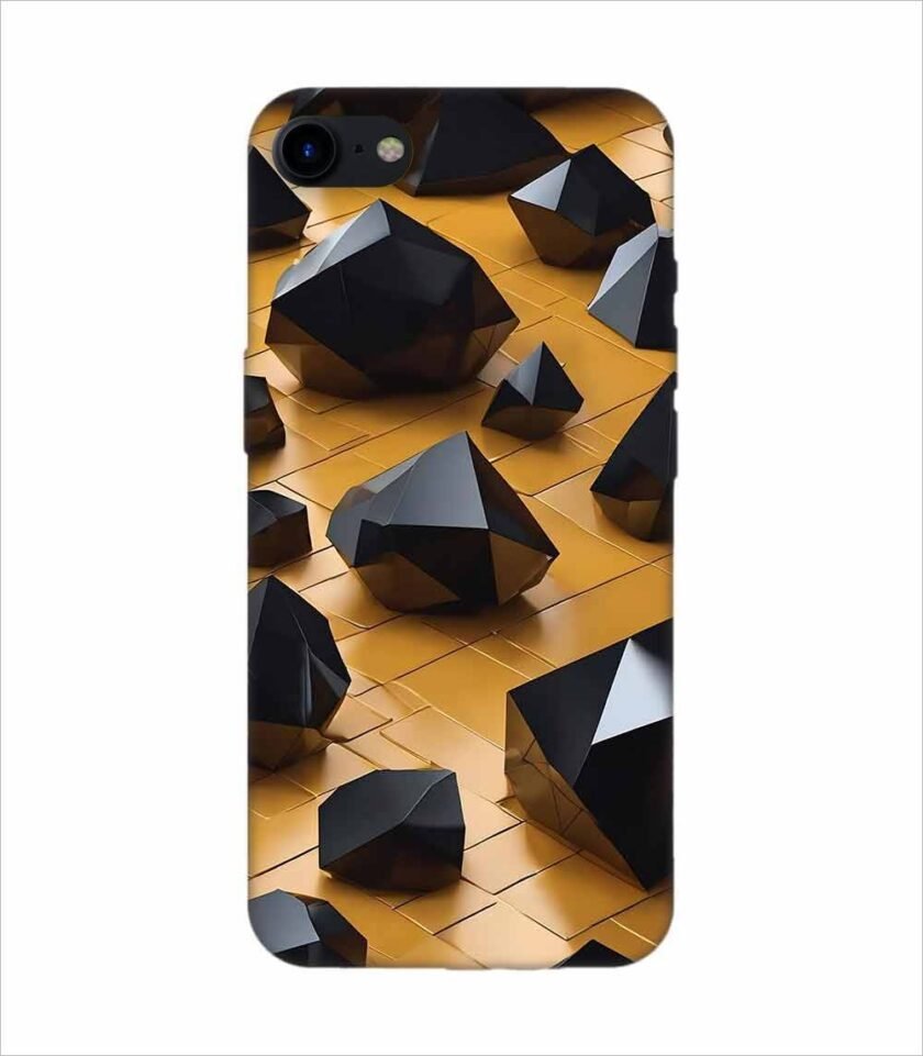 Apple Iphone 8 Plus Back Case Covers Abstract 3D Rendering Black Surface Background With Futuristic Low Poly Shape