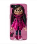 Apple Iphone 8 Plus Back Case Covers Adorable Animated Girl Character Pink Hoodie Glasses Holding Alarm Clock Pink Background