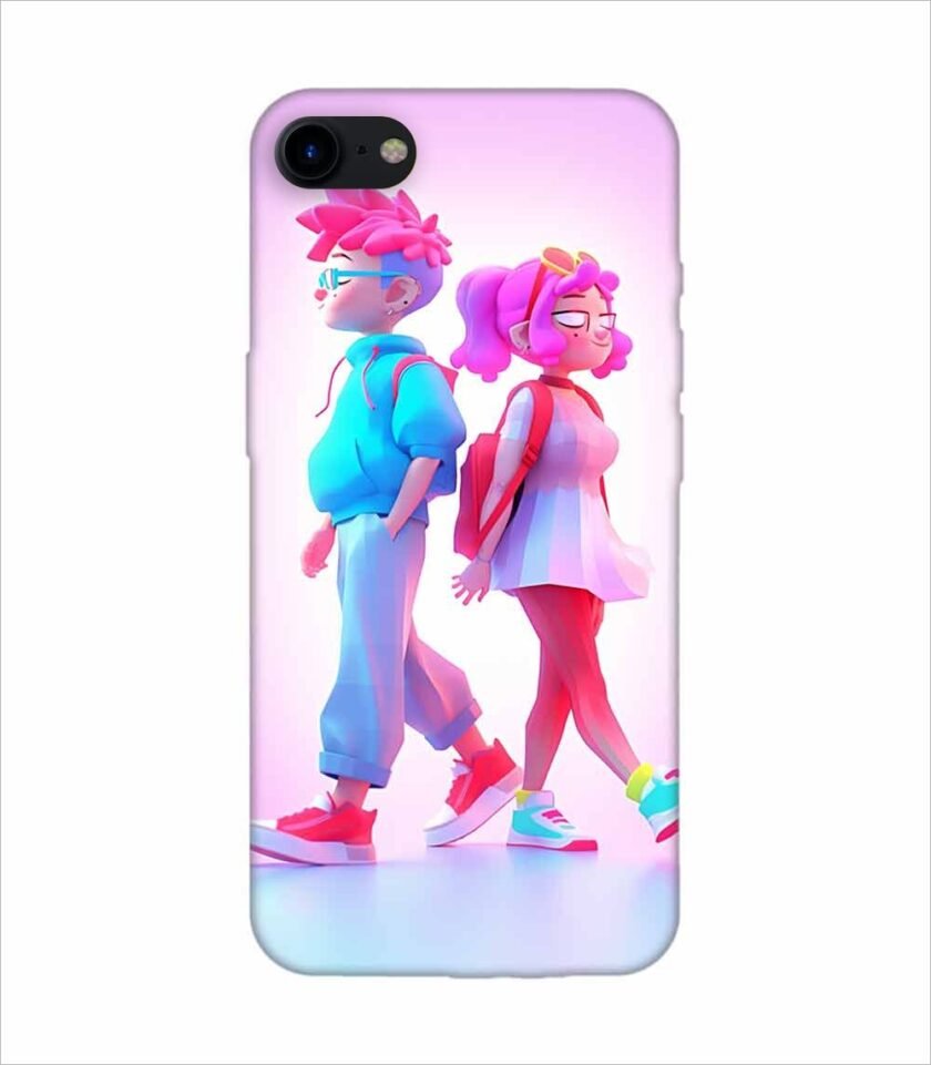 Apple Iphone 8 Plus Back Case Covers Cartoon Characters Walking Pink Background With Blue Background Generative Ai