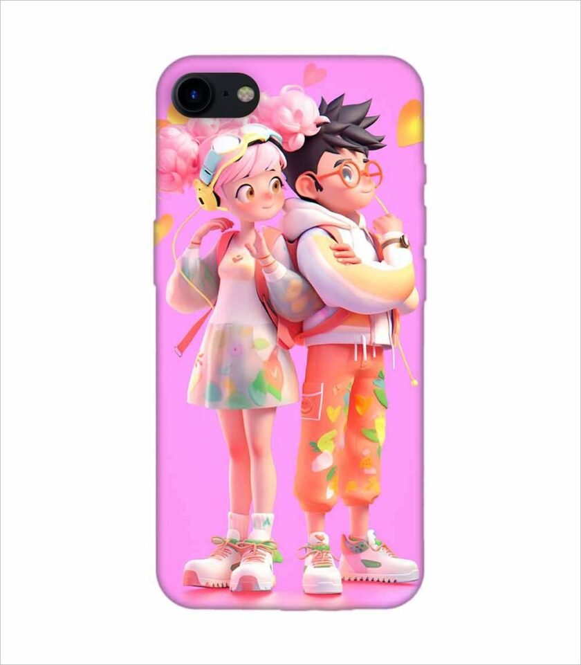 Apple Iphone 8 Plus Back Case Covers Cartoon Couple Young Man Woman With Balloons Life Preserver Generative Ai