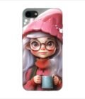 Apple Iphone 8 Plus Back Case Covers Cartoon Girl With Glasses Pink Hat Holding Cup Generative Ai