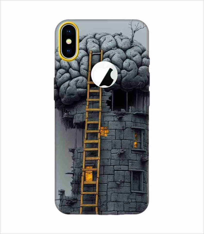 Apple Iphone X Logo Cut Back Case Covers 2D Digital Illustration Brain With Ladder