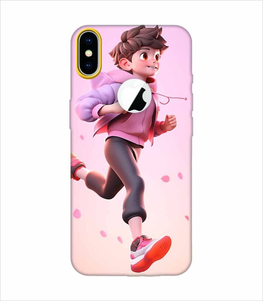 Apple Iphone X Logo Cut Back Case Covers 3D Illustration Child Running Spring Concept Illustration Childrens Cartoon Outdoor