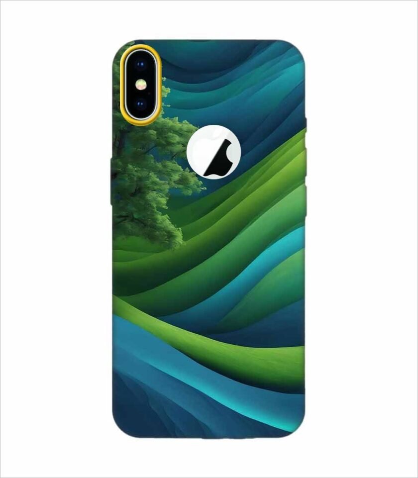 Apple Iphone X Logo Cut Back Case Covers Blue Green Abstract Background With Pattern Waves Tree