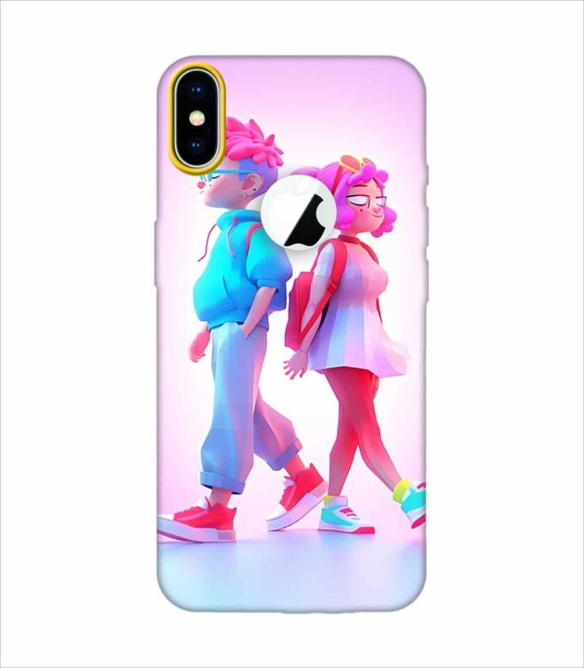 Apple Iphone X Logo Cut Back Case Covers Cartoon Characters Walking Pink Background With Blue Background Generative Ai