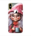 Apple Iphone X Logo Cut Back Case Covers Cartoon Girl With Glasses Pink Hat Holding Cup Generative Ai