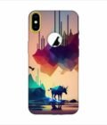 Apple Iphone X Logo Cut Back Case Covers Colorful Poster With Moose Mountains Background