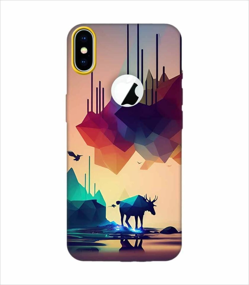 Apple Iphone X Logo Cut Back Case Covers Colorful Poster With Moose Mountains Background