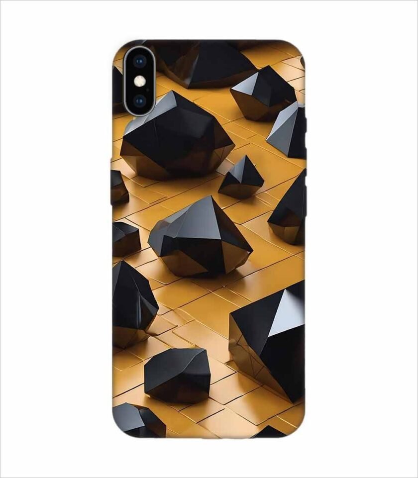 Apple Iphone X Back Case Covers Abstract 3D Rendering Black Surface Background With Futuristic Low Poly Shape