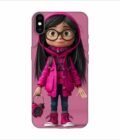 Apple Iphone X Back Case Covers Adorable Animated Girl Character Pink Hoodie Glasses Holding Alarm Clock Pink Background