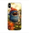 Apple Iphone X Back Case Covers Blue Bird With Red Beret Sitting Branch Field Flowers