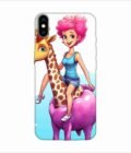 Apple Iphone X Back Case Covers Cartoon Girl Riding Giraffe With Pink Hair Blue Tank Top Generative Ai