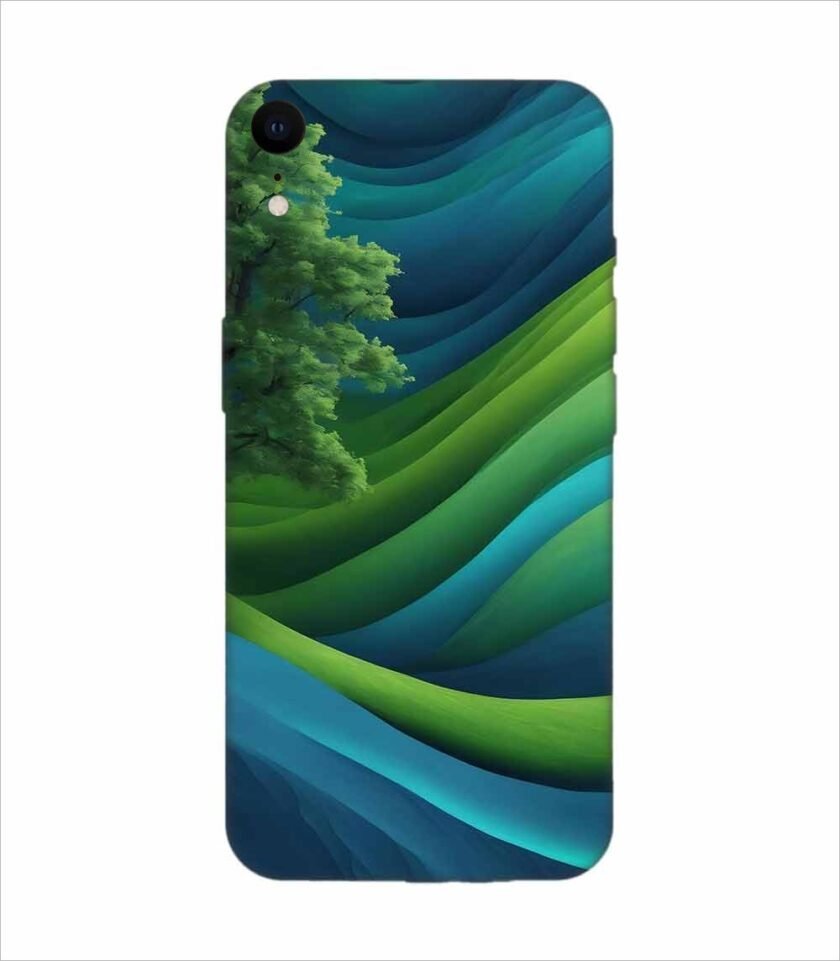 Apple Iphone Xr Back Case Covers Blue Green Abstract Background With Pattern Waves Tree