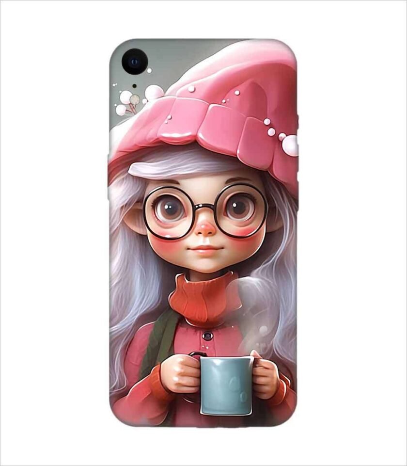 Apple Iphone Xr Back Case Covers Cartoon Girl With Glasses Pink Hat Holding Cup Generative Ai