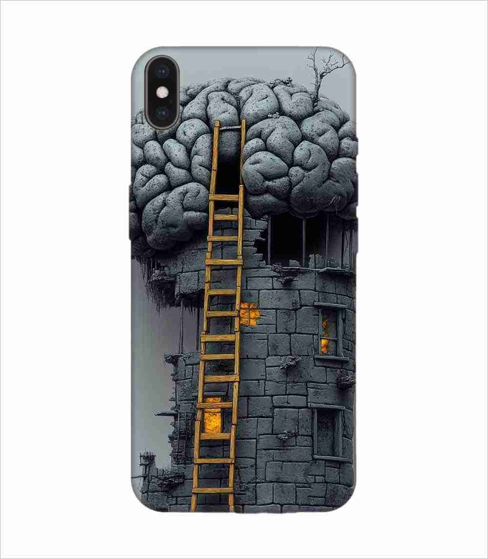 Apple Iphone Xs Max Logo Cut Back Case Covers 2D Digital Illustration Brain With Ladder