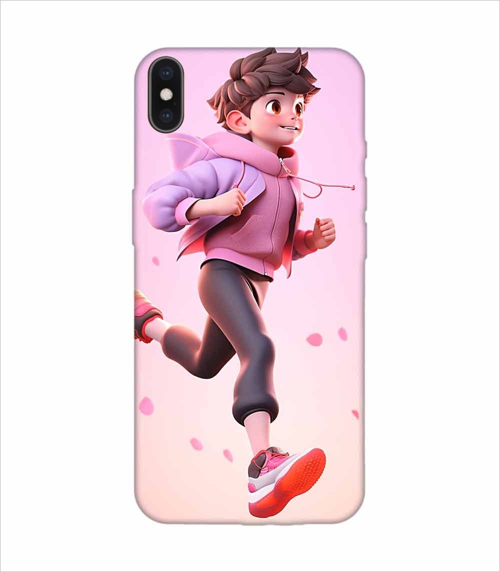 Apple Iphone Xs Max Logo Cut Back Case Covers 3D Illustration Child Running Spring Concept Illustration Childrens Cartoon Outdoor