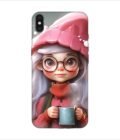 Apple Iphone Xs Max Logo Cut Back Case Covers Cartoon Girl With Glasses Pink Hat Holding Cup Generative Ai