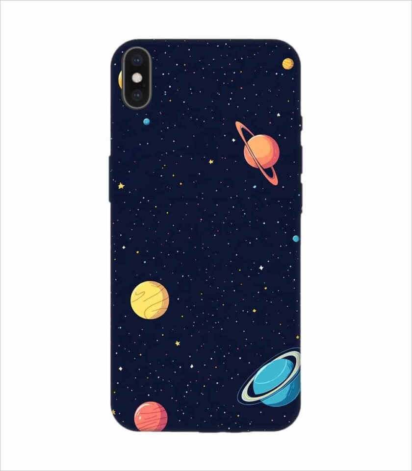 Apple Iphone Xs Max Logo Cut Back Case Covers Colorful Planets Stars Space Galaxy Background Illustration