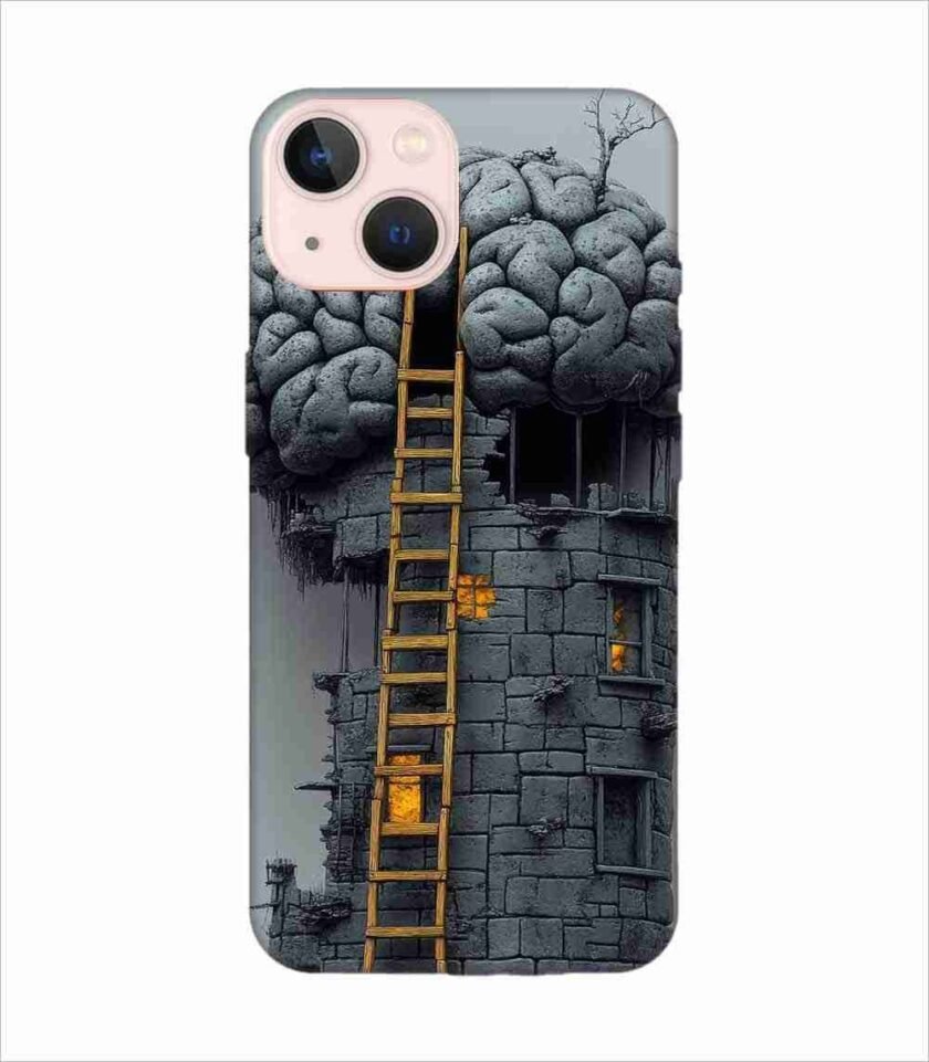 Apple Iphone 13 Mini Back Case Covers 2D Digital Illustration Brain With Ladder