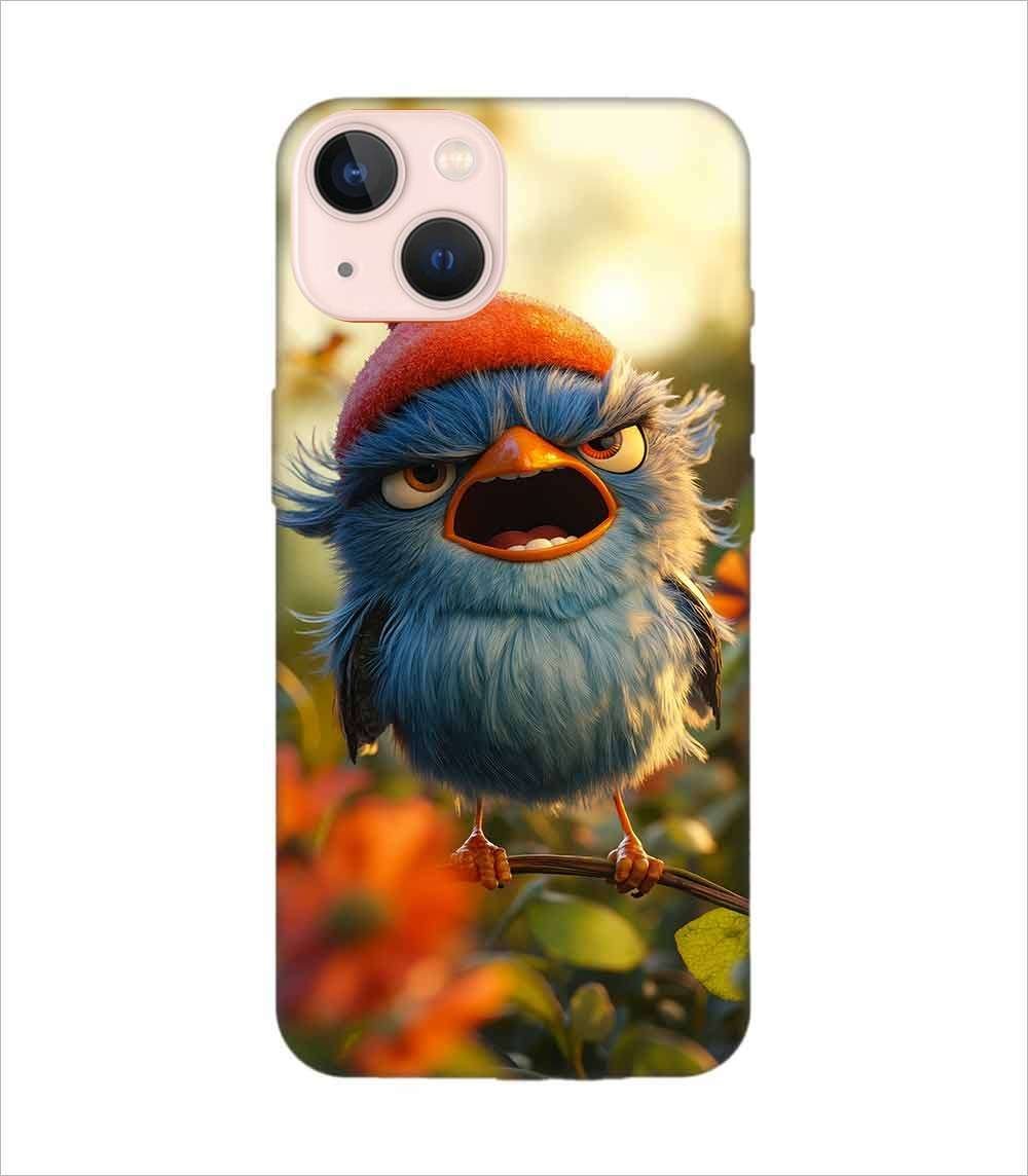 Apple Iphone 13 Mini Back Case Covers Blue Bird With Red Beret Sitting Branch Field Flowers