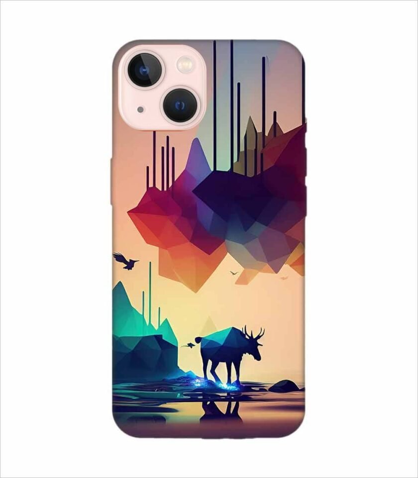 Apple Iphone 13 Mini Back Case Covers Colorful Poster With Moose Mountains Background