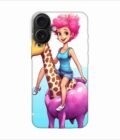 Apple Iphone 16 Back Case Covers Cartoon Girl Riding Giraffe With Pink Hair Blue Tank Top Generative Ai