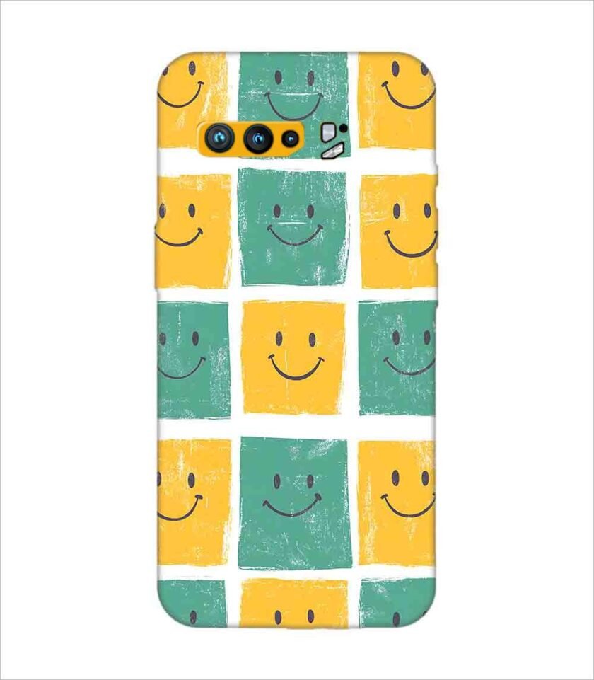 Printed Back Covers Asus Rog 3 close up pattern smiley faces white background