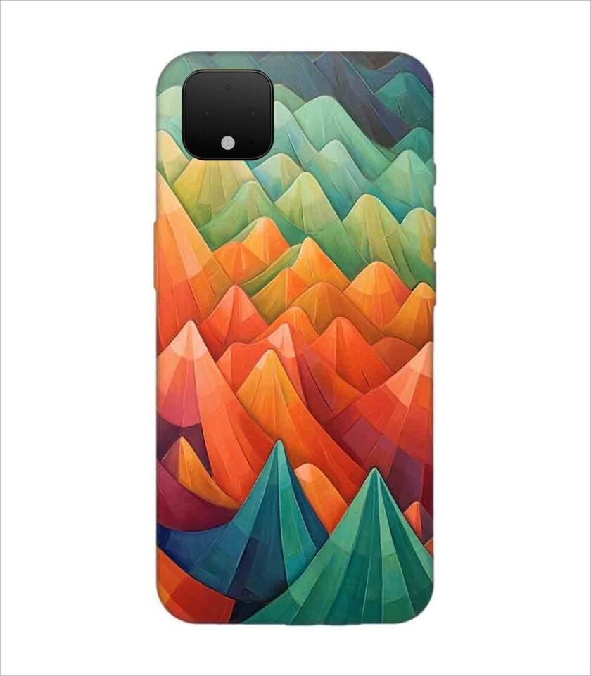 Printed Back Covers Google Pixel 4 close up painting mountain range with sky background