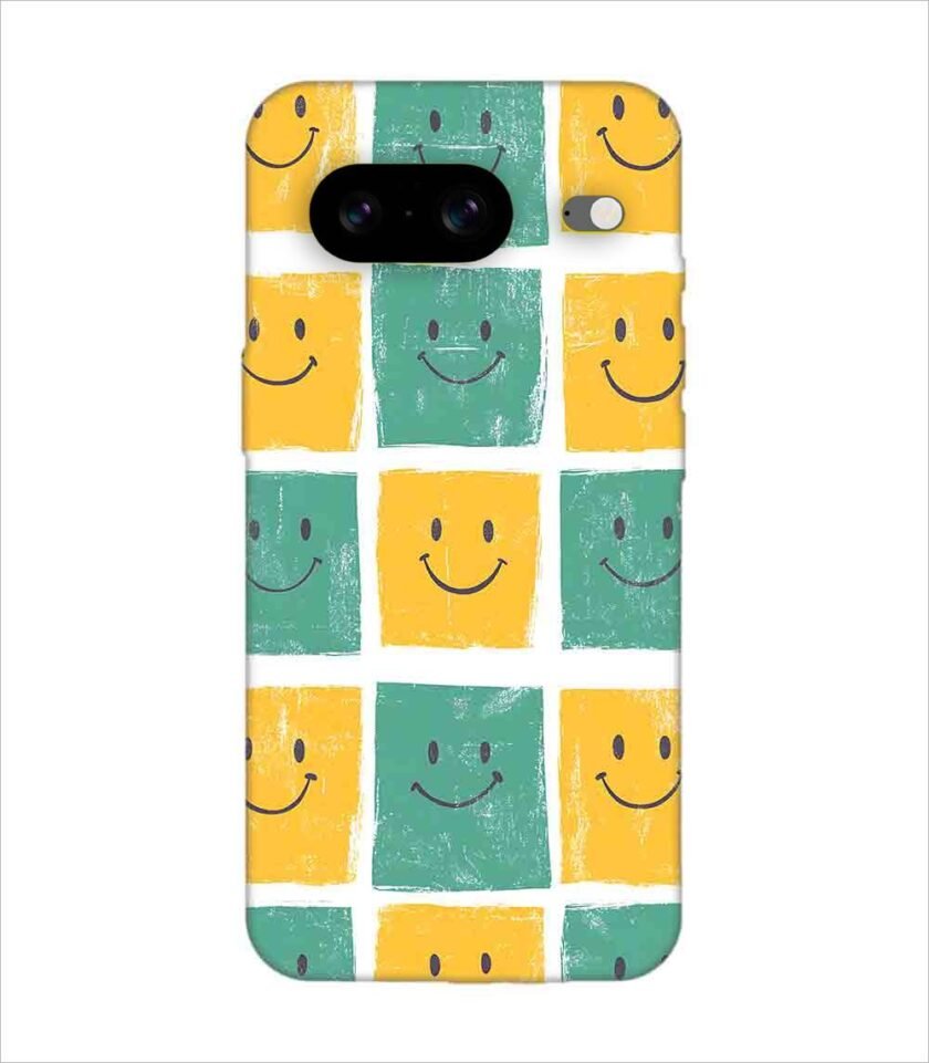 Printed Back Covers Google Pixel 8 close up pattern smiley faces white background